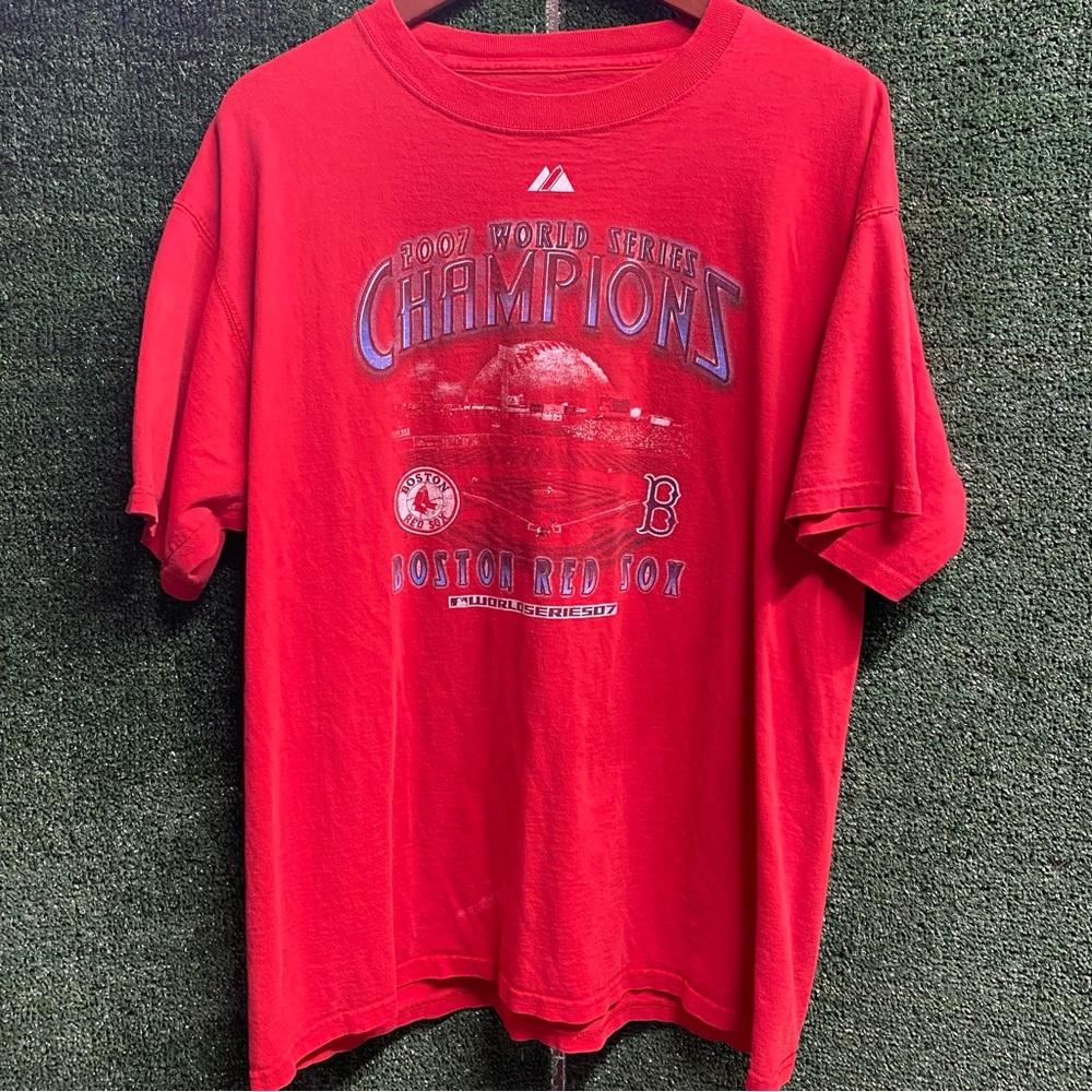 Retro Boston Red Sox World Series Champions Double Stitched Red Cotton Tee Large